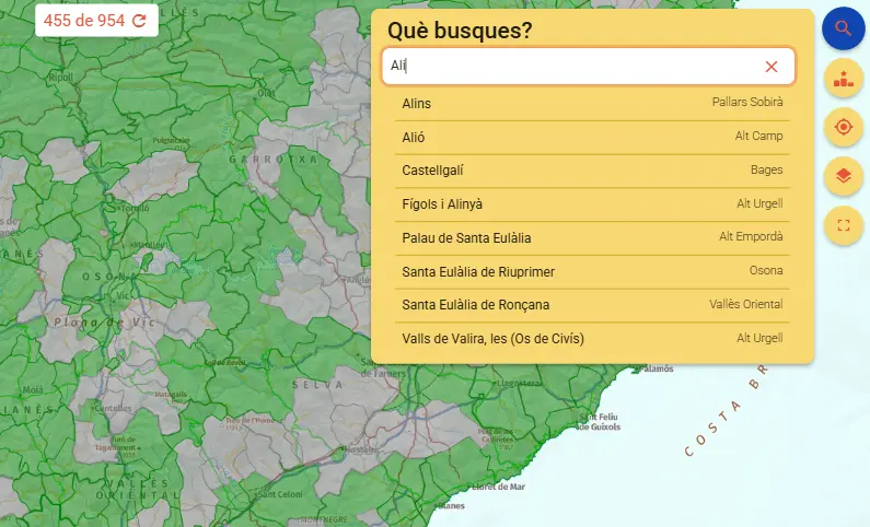 Cercador de municipis i comarques